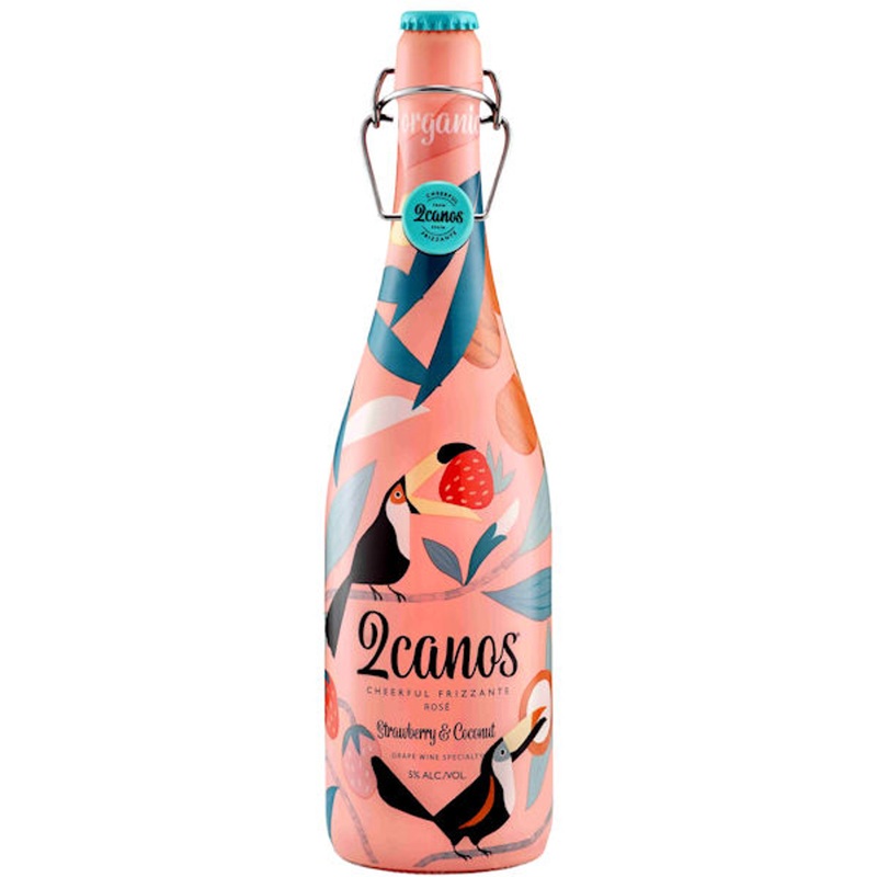12 Bottle Case 2Canos Strawberry & Coconut Rose Frizzante NV (Spain) w/ Shipping Included